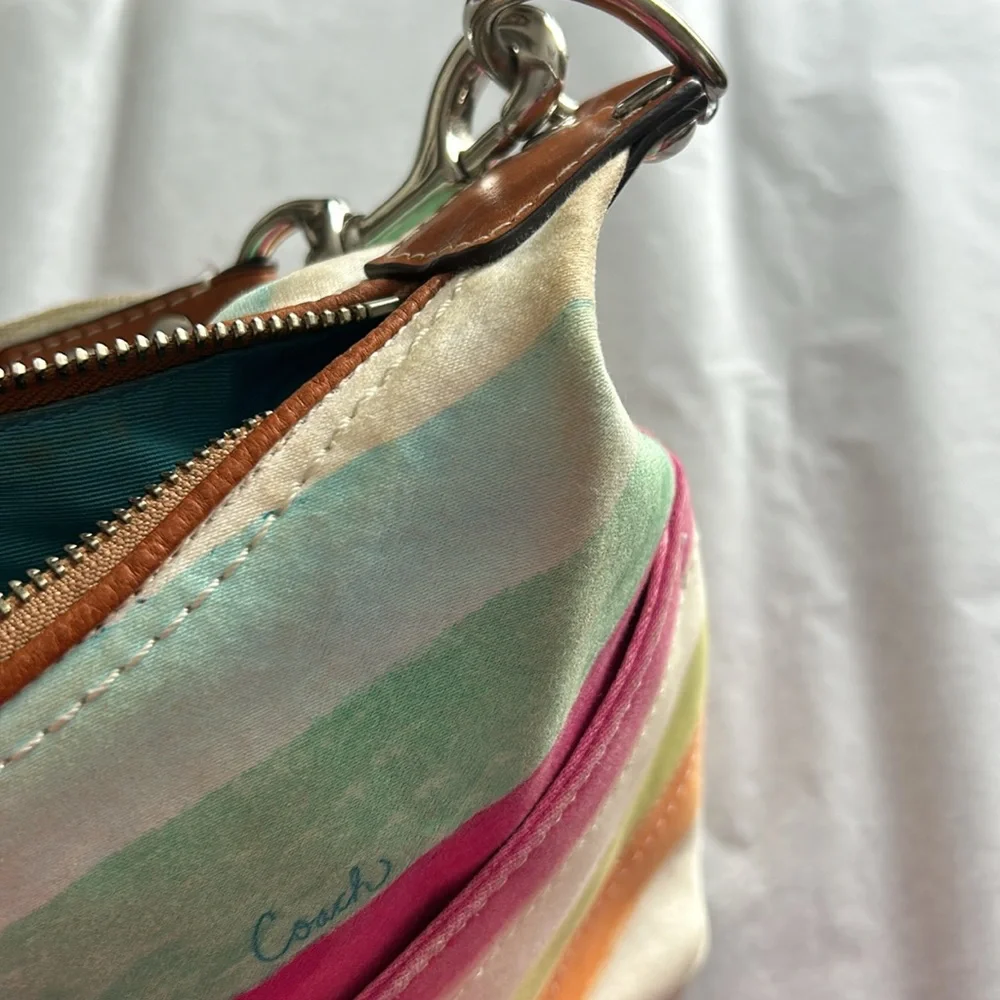 Coach Multicolor Striped Canvas Hobo Bag - Turquoise, Pink, Lime, Orange